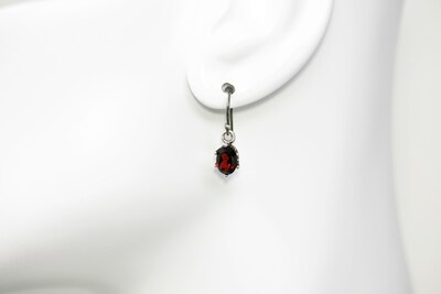 Tiny Oval Faceted AA Grade Red Garnet Sterling Silver Drop Earrings by Salish Sea Inspirations - image2